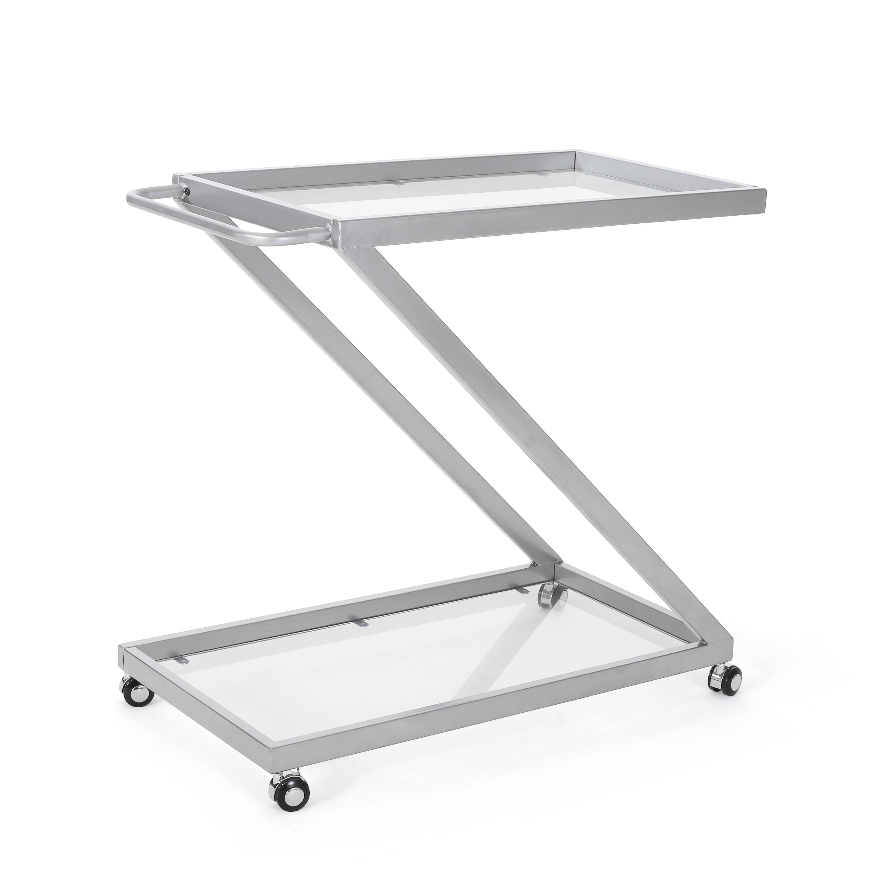 Alt View 6. Spaco - Spaco Modern Bar Cart, Z-Shape Frame, Tempered Glass Shelves, Locking Casters, Iron Base, Mobile Serving Cart, for Home - Silver.