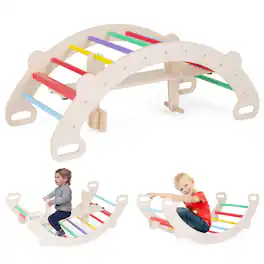 Costway - 4-in-1 Rocking Horse Climber w/ Arch Climber Crawling Tunnel for Boys & Girls - Multicolor