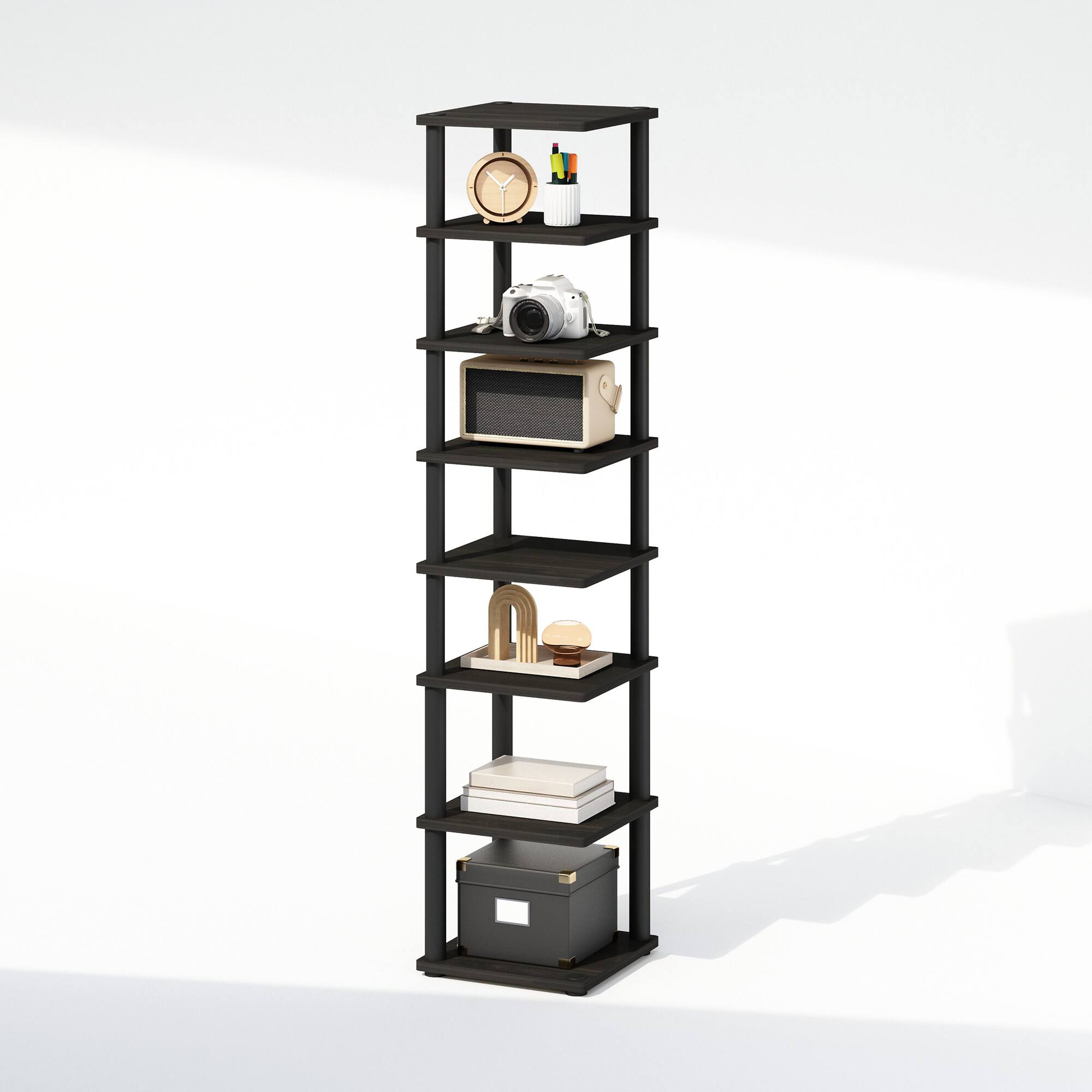 Alt View 3. Furinno - Turn-N-Tube 8-Tier Vertical Space Saving Free Standing Corner Shelf, Display Rack, Espresso/Black - Espresso/Black.