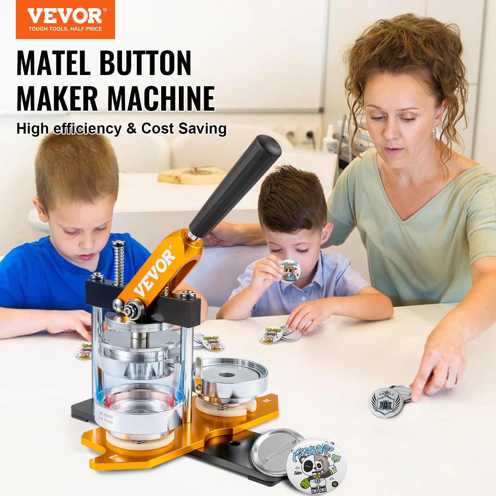 VEVOR TOUGH TOOLS, HALF PRICE  
MATEL BUTTON MAKER MACHINE  
High efficiency & Cost Saving