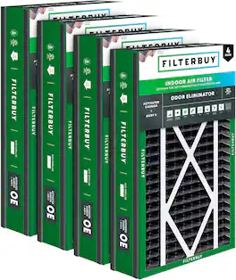 Filterbuy - 16x25x5 MERV 10 Odor & Allergy Defense, Pleated HVAC AC Furnace Air Filters Replacement for Trion Air Bear (4-Pack) - Black