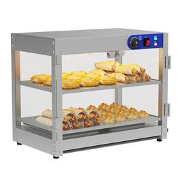 Winado - 2-Tiers Electric 800W Food Warmer Display Case Commercial Food Pizza Showcase - Silver