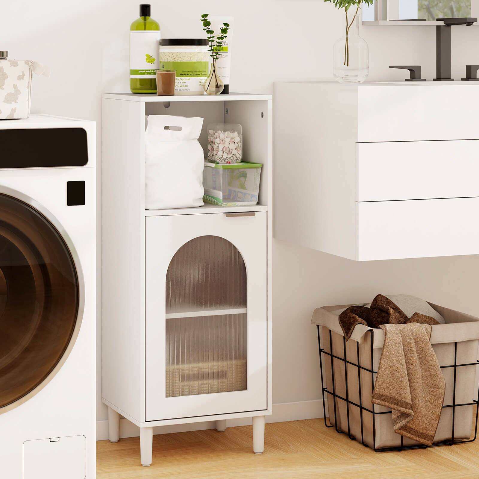 Alt View 3. Costway - Costway Bathroom Floor Cabinet Wood Side Storage Organizer with Adjustable Shelf White - White.