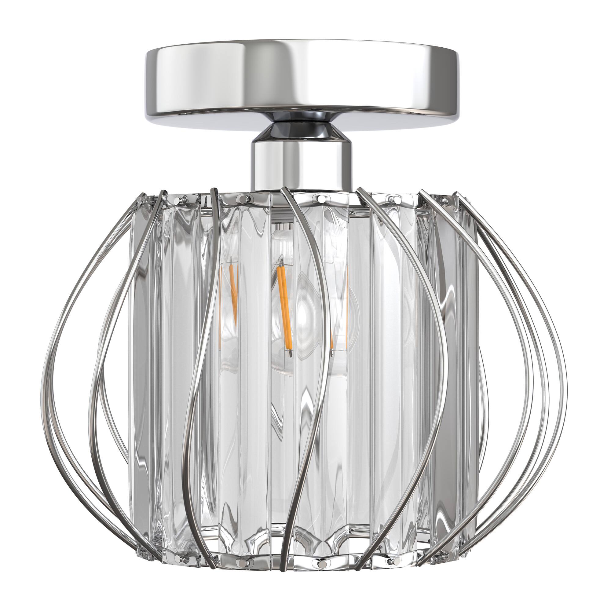 Front. Jandcase - JANDCASE 1-Light Chrome Semi-Flush Mount Ceiling Light, E26 Socket, Non-Integrated Bulbs, Modern Design, for Hallway - Silver.