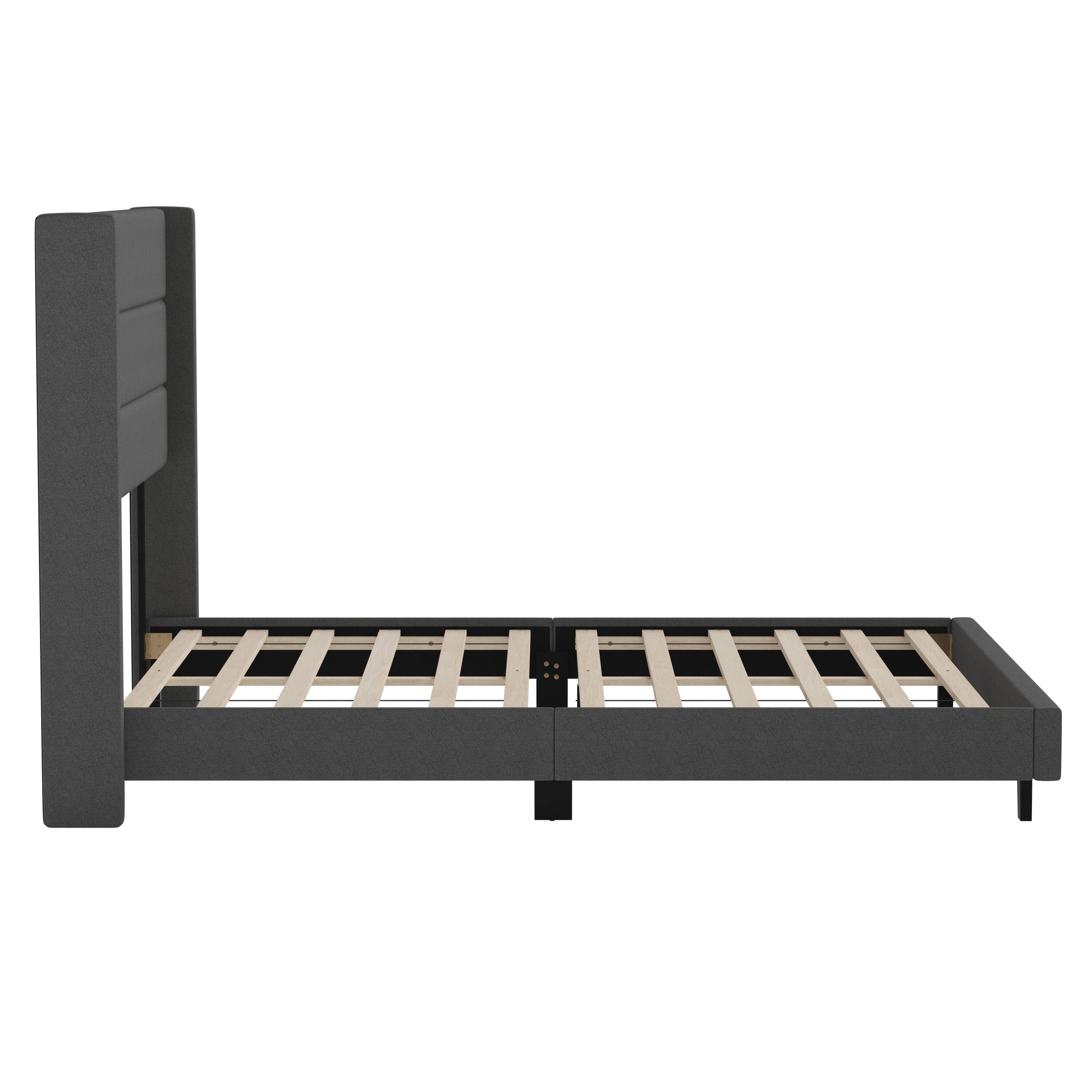 Alt View 8. Emma + Oliver - Upholstered Platform Bed with Wingback Headboard - Charcoal.