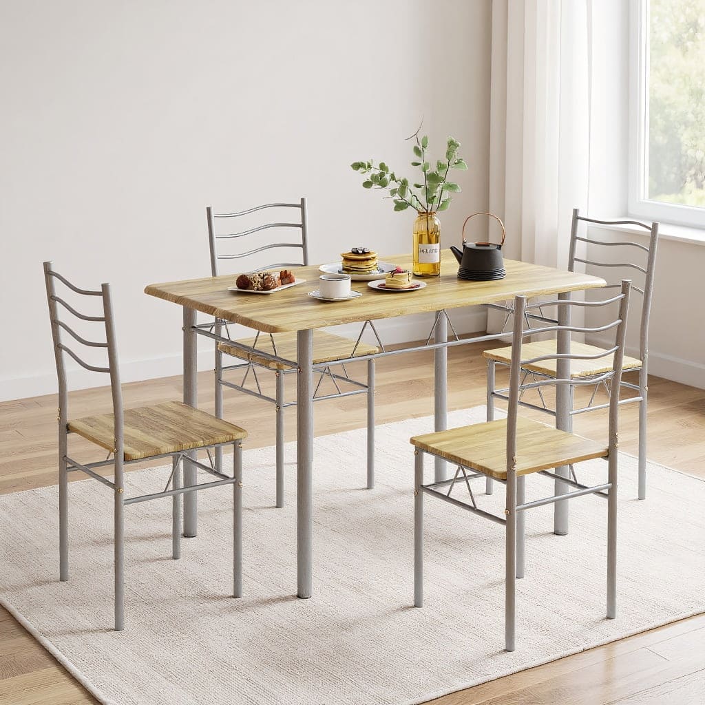 Kadyn - Dining Room Table SetDining Table Set5 Pieces Wood Metal Dining Table Set with 4 ChairsWalnut - Brown