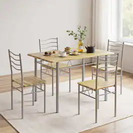 Kadyn - Dining Room Table SetDining Table Set5 Pieces Wood Metal Dining Table Set with 4 ChairsWalnut - Brown