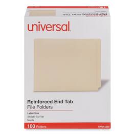 Universal - Deluxe Reinforced End Tab Folders, Straight Tabs, Letter Size, 0.75" Expansion, Manila, 100/Box