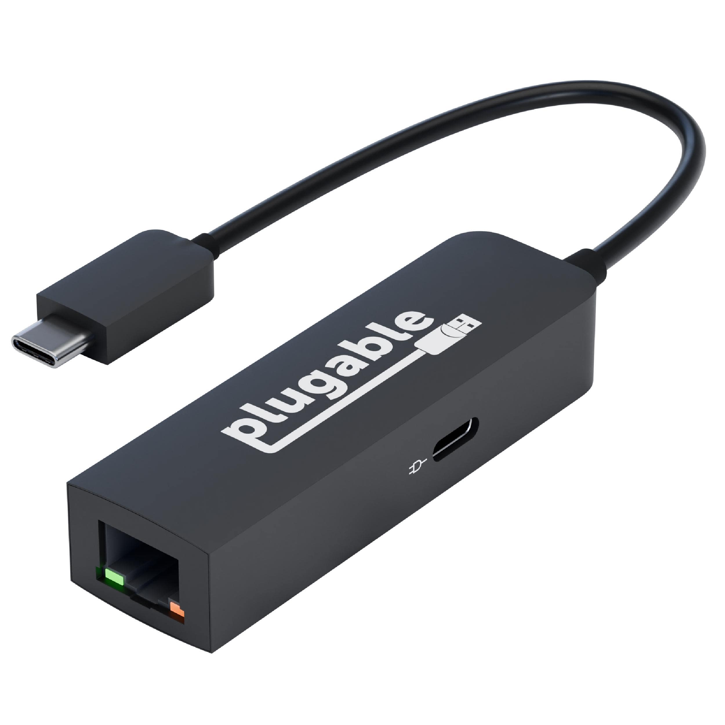 Front. Plugable - USB-C to 2.5G Ethernet Adapter with 100W Pass-Through Power - Black.