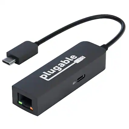 Front. Plugable - USB-C to 2.5G Ethernet Adapter with 100W Pass-Through Power - Black.