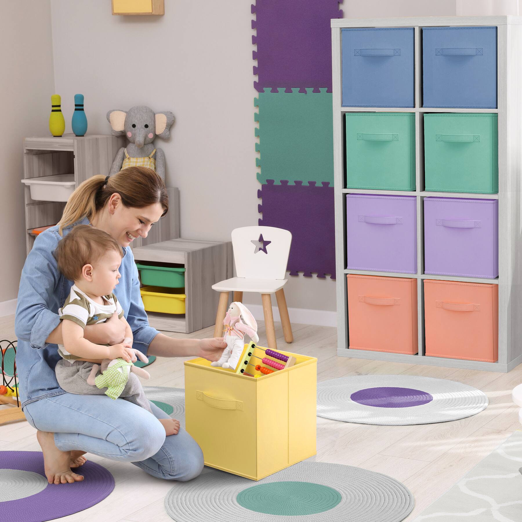 Alt View 3. Sorbus - Sorbus 13 Inch Storage Bins, Sturdy Collapsible Fabric Storage Cubes with Handle - 12 Foldable Basket Organizer - Multi Pastel.