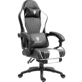 Dowinx - Gaming Chair with Lumbar Support and Footrest, Ergonomic Video Game Chair for Adults, Adjustable High-Back Office Chair - White