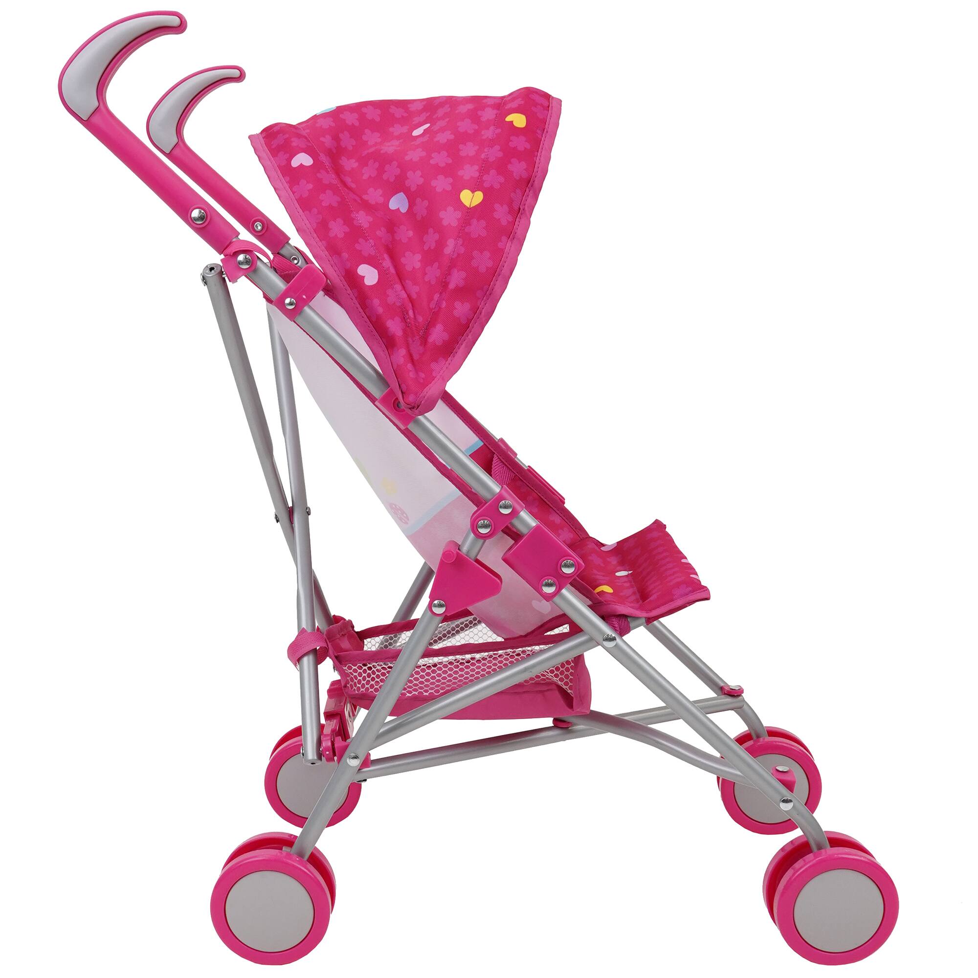 Back. 509 Crew - 509 Crew - Garden Doll Stroller W/ Retractable Canopy, Safety Harness, Storage Basket.