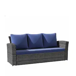 Mondawe - 67.7" All-Weather Wicker 3-Seat Patio Sofa with Thick Cushions & Black Frame - Blue