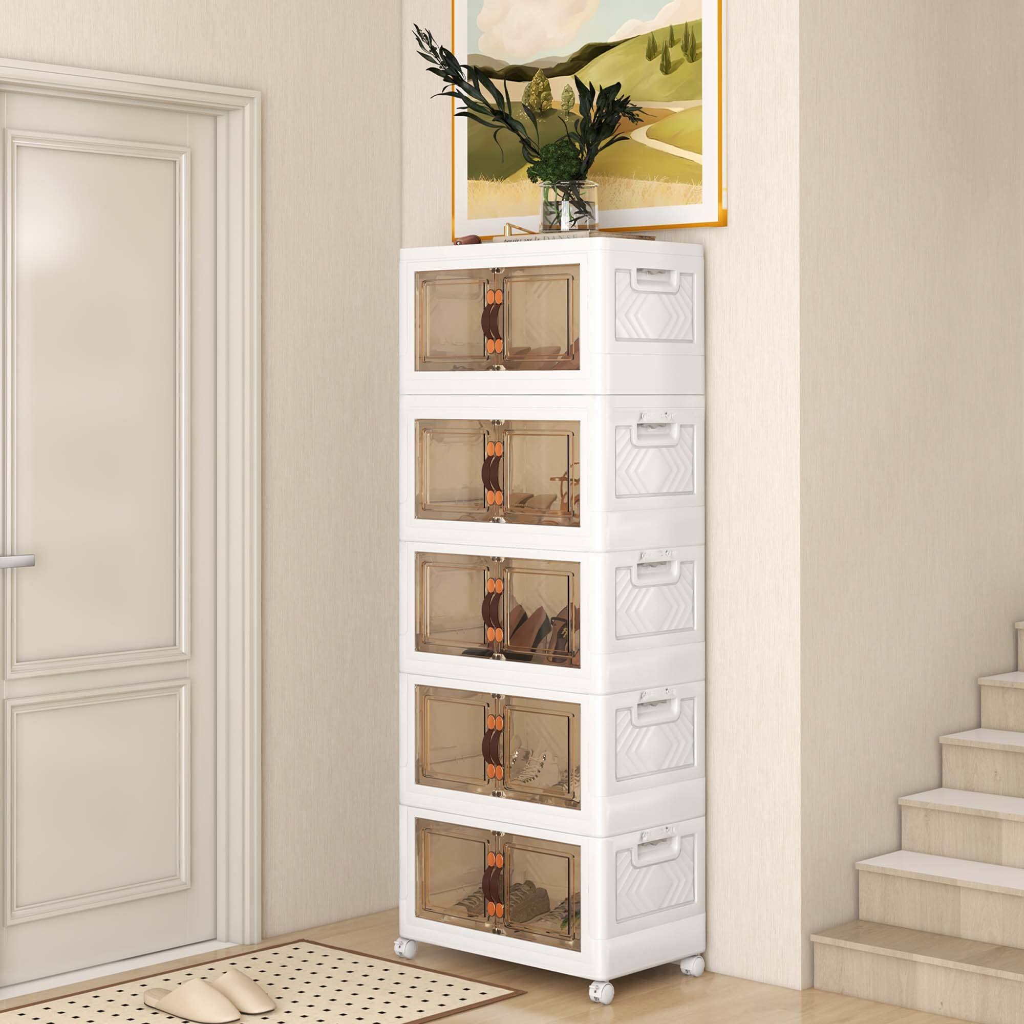 Alt View 1. Costway - Costway 83.5 Gallons Stackable Storage Bins with Lockable Wheels 5 Pack Folding PP Organizer.