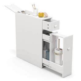 Costway - Bathroom Floor Cabinet Toilet Narrow Storage Organizer with Flip Top - White