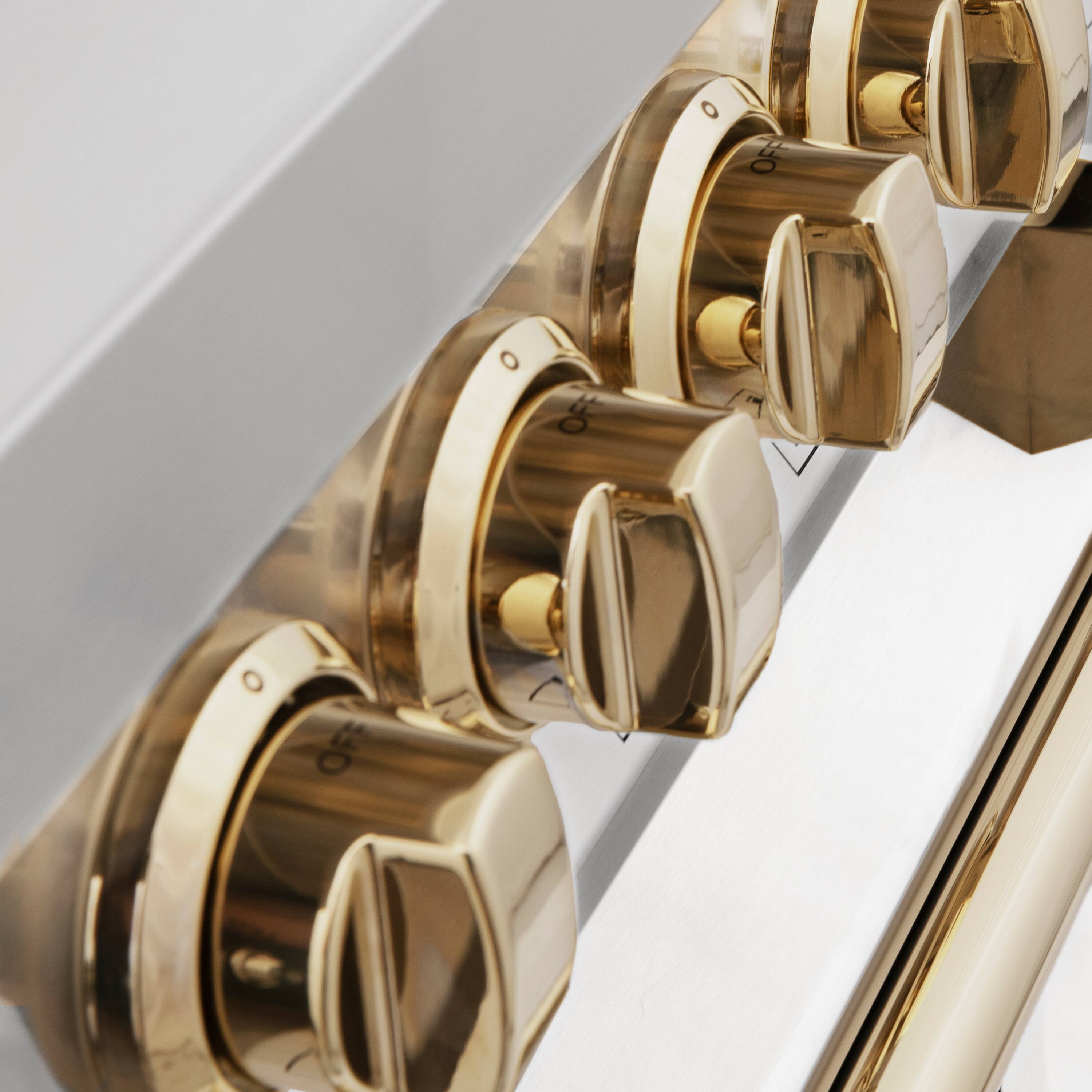 Back. ZLINE - Autograph 30" Legacy Dual Fuel Range w/ 4 Burners & White & Gold Accents (RAZ-WM-30-G) - Stainless Steel/Matte White.