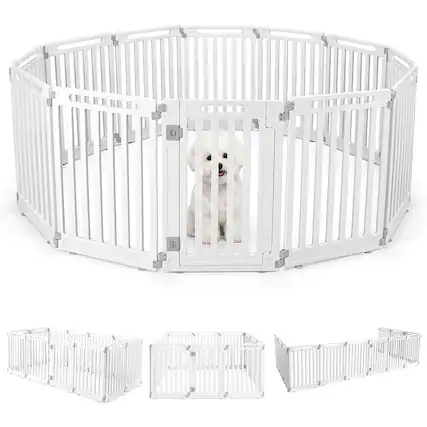 Front. WELLFOR - 31.5" Height Pet Playpen with Lockable Door and Non- Slip Bottom, Plastic Dog Fence for Small to Medium Pets,12 Panels - White.