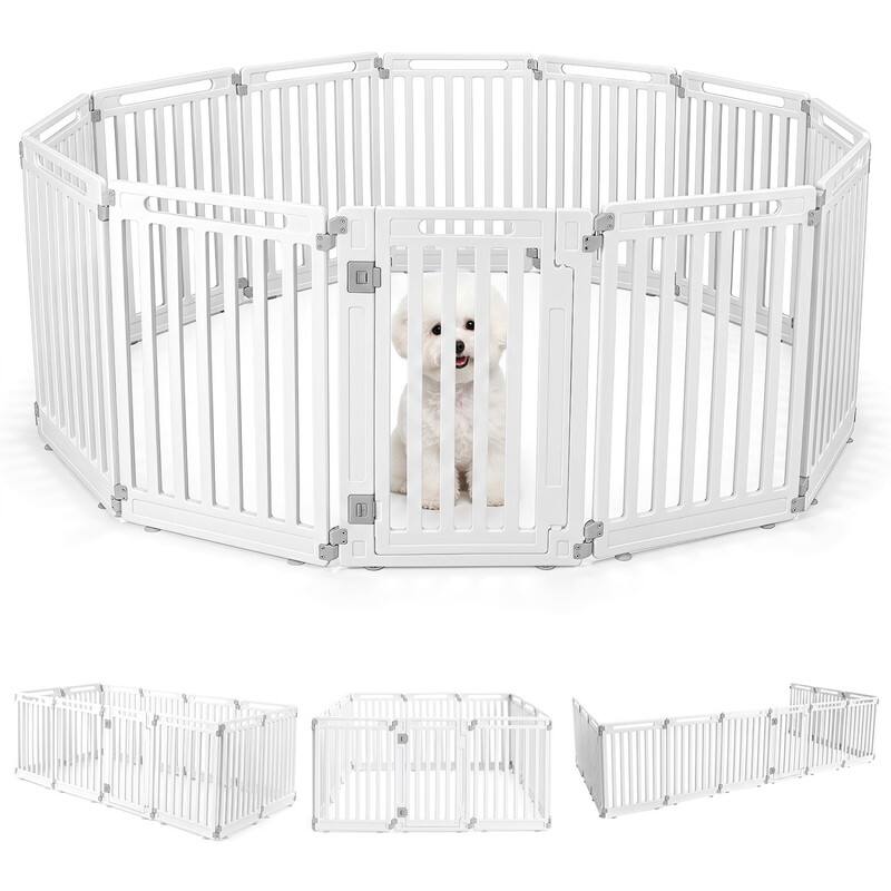 Front. WELLFOR - 31.5" Height Pet Playpen with Lockable Door and Non- Slip Bottom, Plastic Dog Fence for Small to Medium Pets,12 Panels - White.