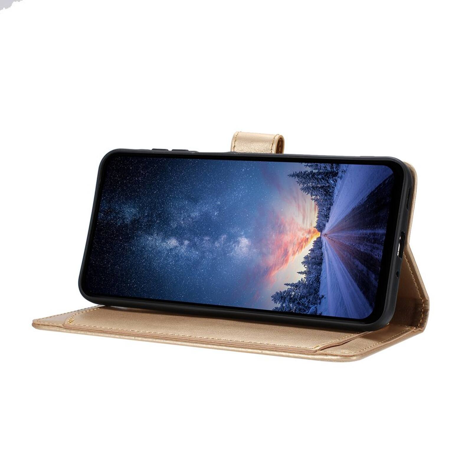 Back. Dteck - Dteck Wallet Folio Case for Apple iPhone 17 Pro Max, Shockproof Magnetic PU Leather Flip Card Slots Stand Case - Gold.