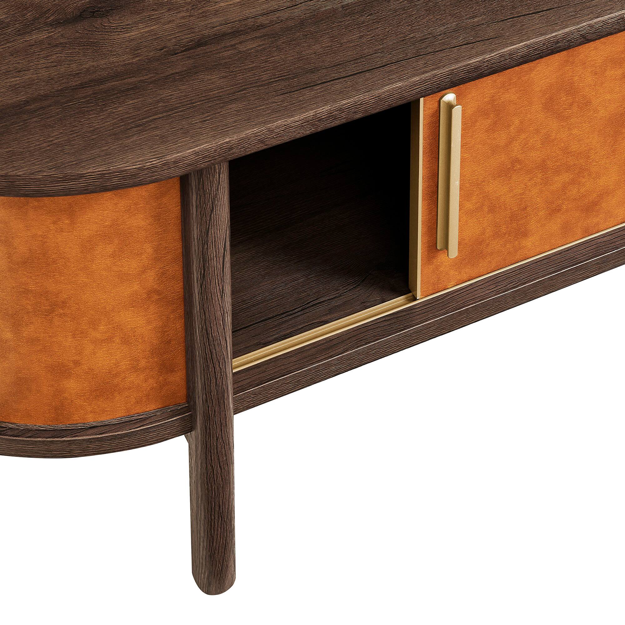 Alt View 7. Modway - Coralie Curved Vegan Leather Oval Coffee Table by Modway - Walnut Tan.
