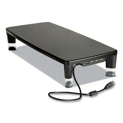 Front. 3M - 3M MS100B 21.6 in. x 9.4 in. x 2.7 in. to 3.9 in. Supports 33 lbs. Monitor Stand MS100B/Clear - Black/Clear.