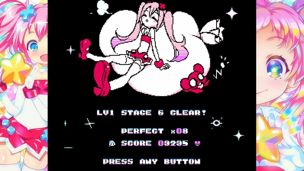 + + LU1 STAGE 6 CLEAR!  
PERFECT *08  
SCORE 03235  
PRESS ANY BUTTON