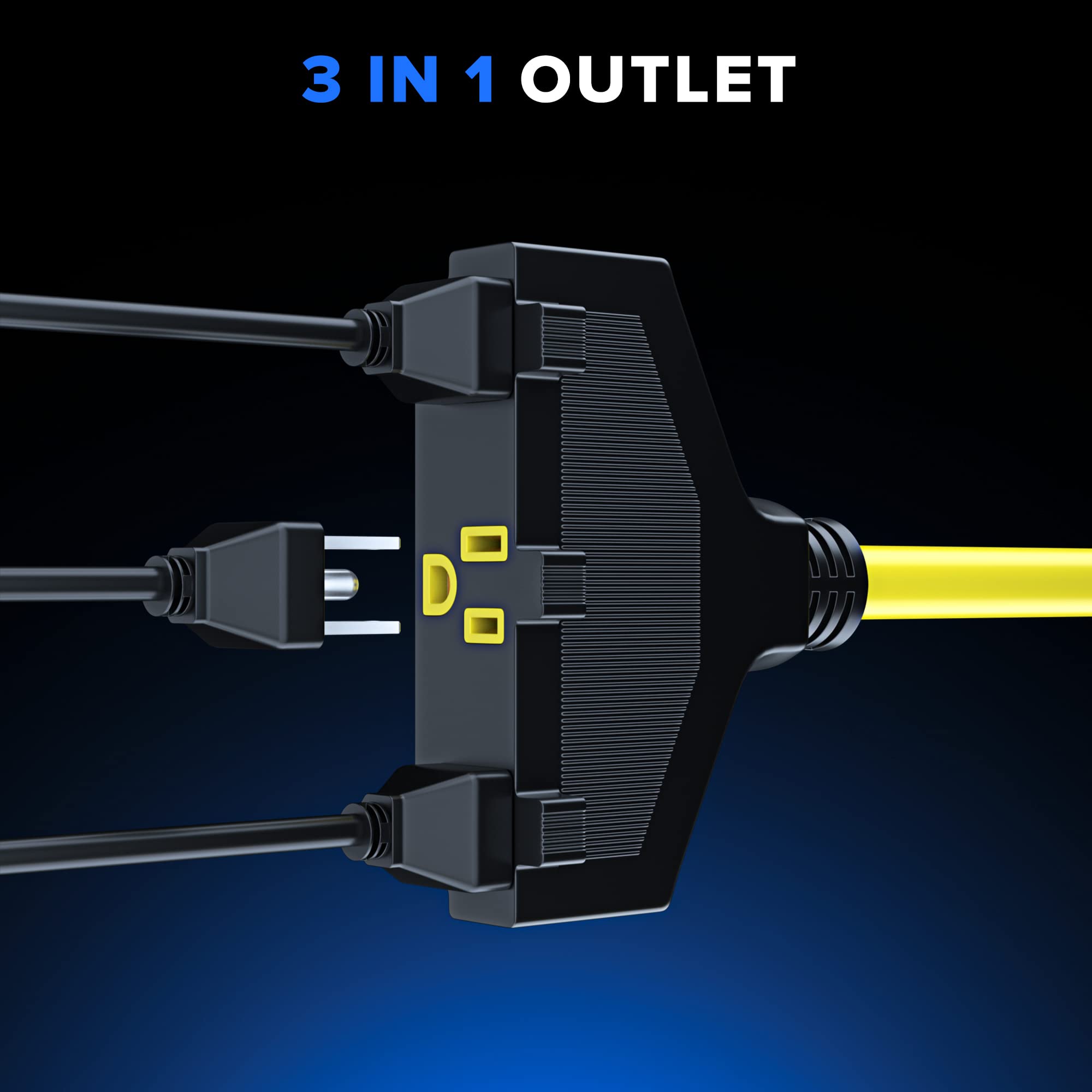 Alt View 4. Maximm - Extension Cord 30 Feet, SJTW Extension Cord with Multiple Outlets, 14 Gauge ETL Listed - Yellow.