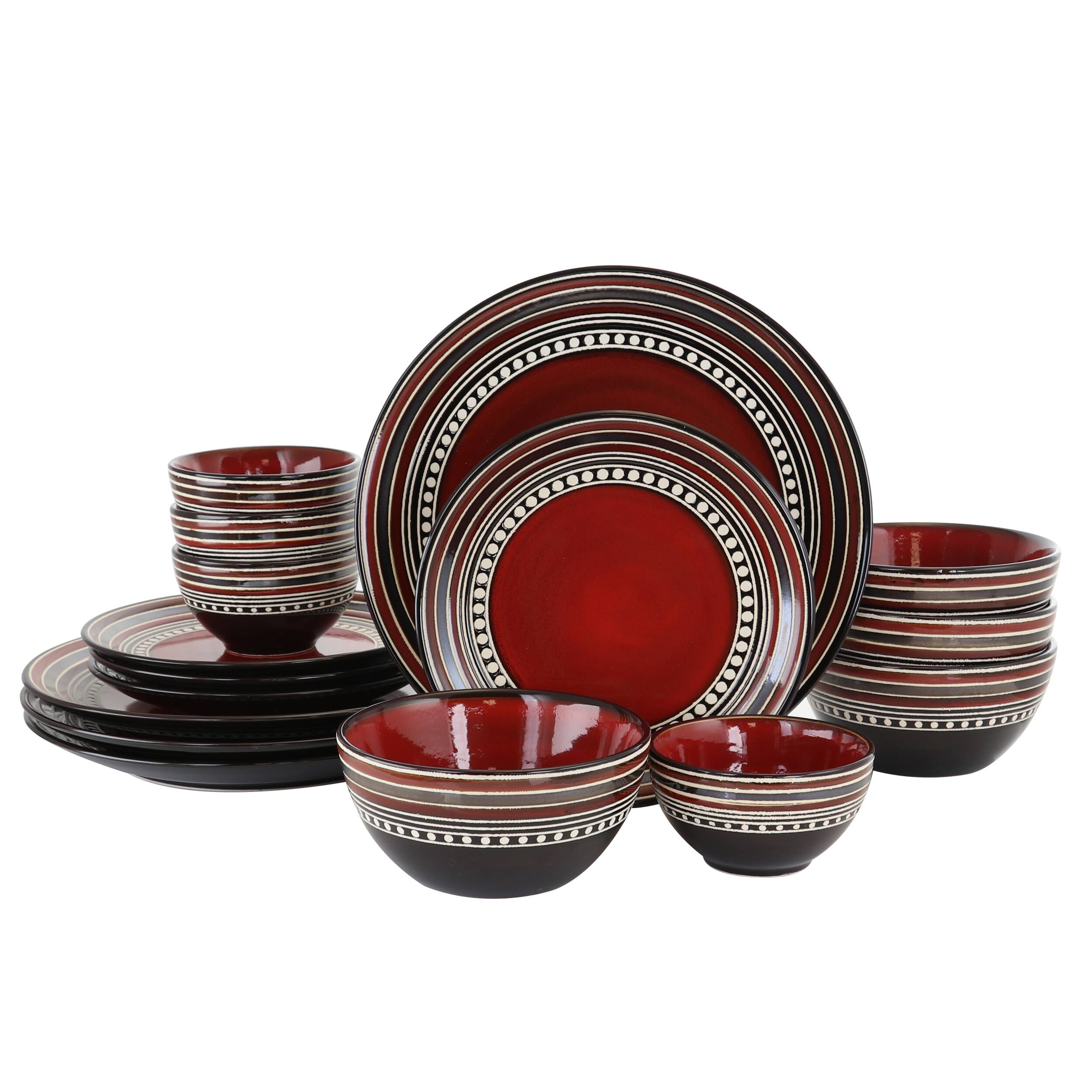 Alt View 8. Gibson - Gibson Elite Café Versailles 16 Piece Double Bowl Dinnerware Set   Red - Red.