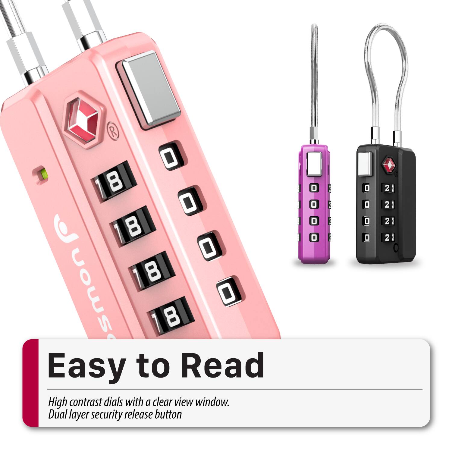 Easy to Read
High contrast dials with a clear view window.
Dual layer security release button.