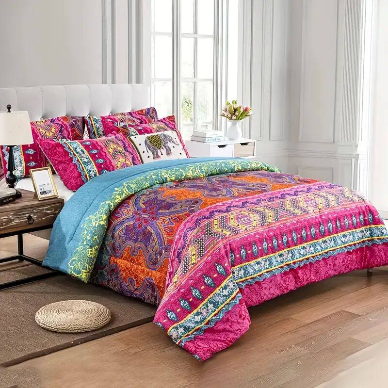 Angle. Shatex - Fuchsia striped twin 2 pieces comforter set, fresh, bright, soft, and skin-friendly, available in multiple sizes - red.