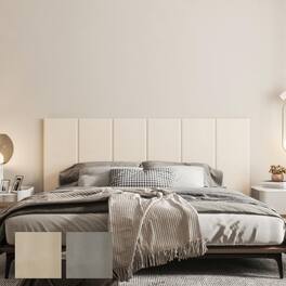 wowmax - Peel & Stick Faux Leather Headboard - Waterproof 3D Wall Panel for Full Bed, 35.4x11.8", (6-Pack) - Beige