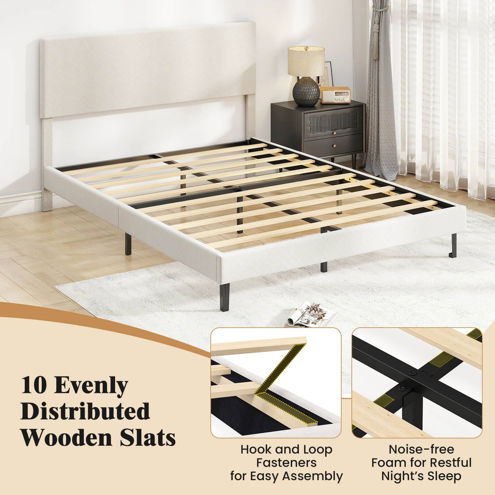 10 Evenly Distributed Wooden Slats

Hook and Loop Fasteners for Easy Assembly

Noise-free Foam for Restful Night's Sleep