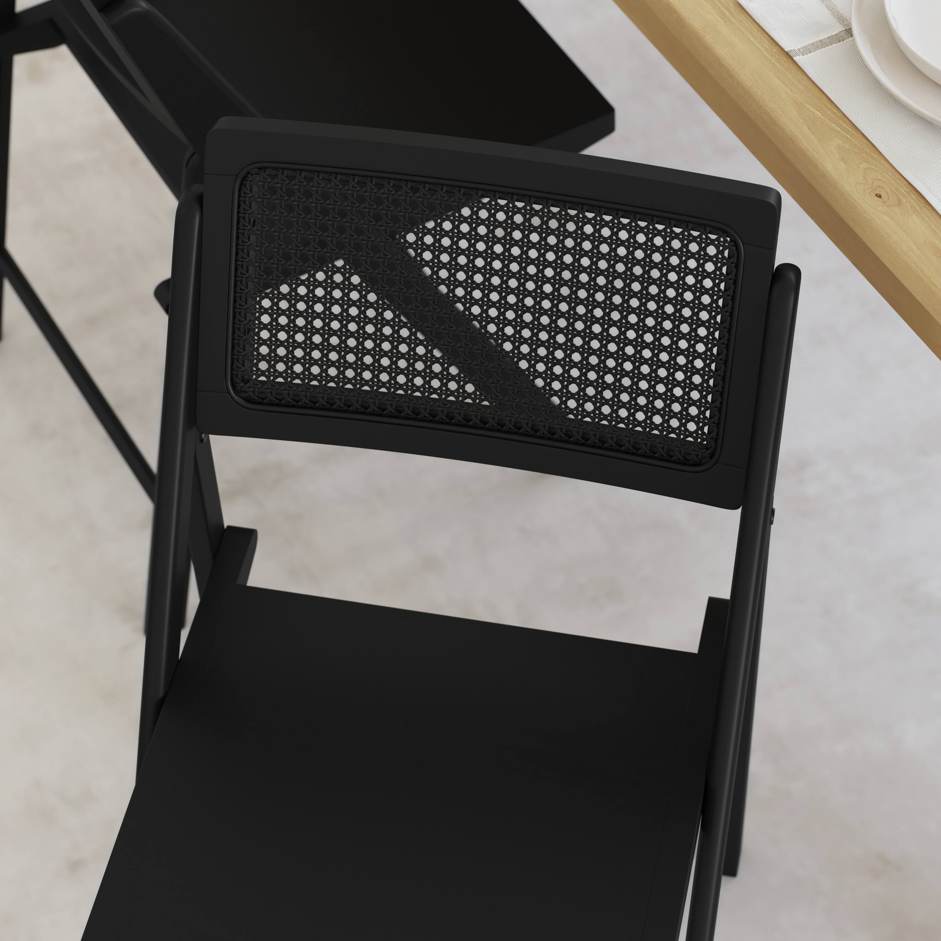 Alt View 5. Emma + Oliver - Thomas Set of 2 Cane Rattan Folding Chairs with Solid Wood Frames and Seats and Breathable Woven Rattan Backrest - Black.