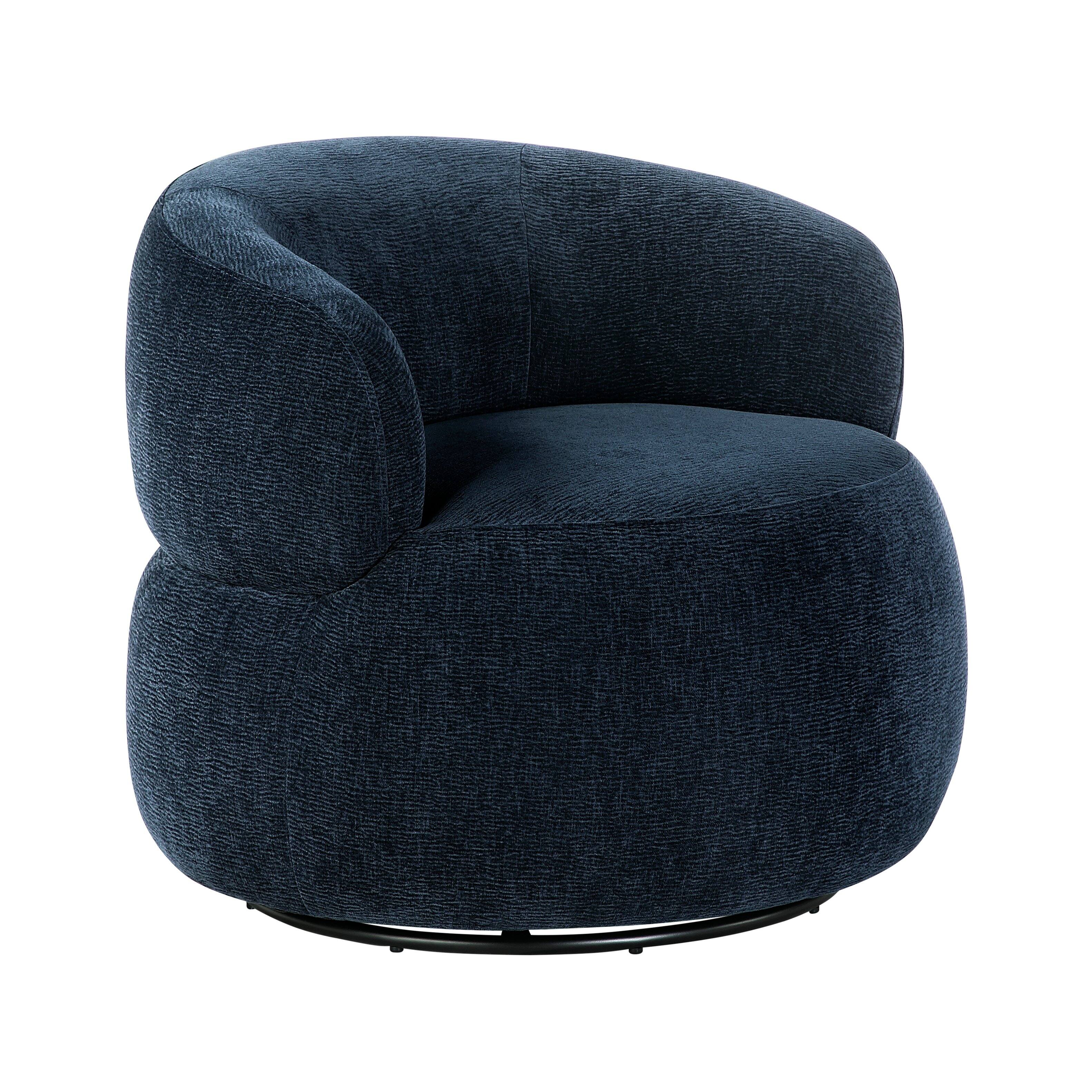 Alt View 3. Forest'nSky - Blue Modern Swivel Accent Chair, Round  Upholstered Barrel Chair with Plush Foam Cushion, Solid Wood Base - Blue.