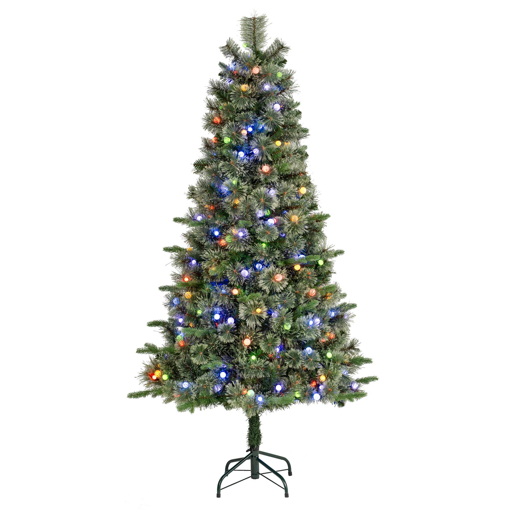 Angle. Glitzhome - 6ft Pre-Lit Cashmere Slim Pine Artificial Christmas Tree with 250 Globe Lights - Green.