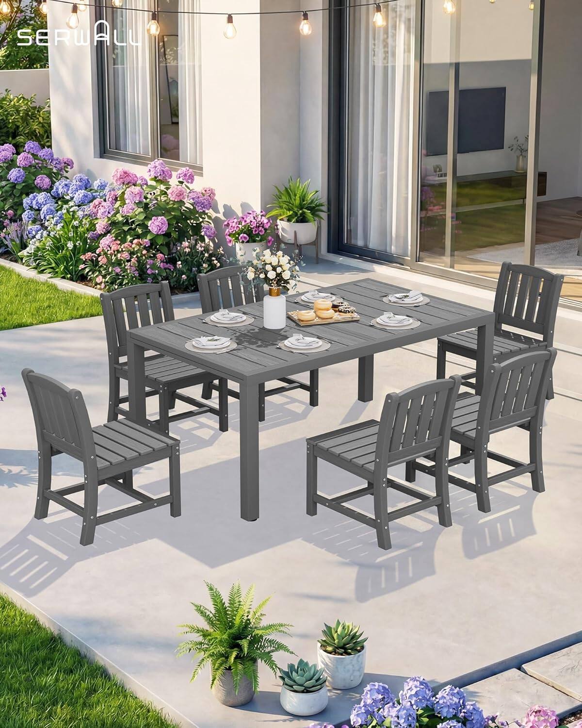 Alt View 4. SERWALL - SERWALL Outdoor Dining Chairs Set of 2, All-Weather HDPE Patio Armless Chairs Suitable Outdoor Dining Table, Grey - Grey.