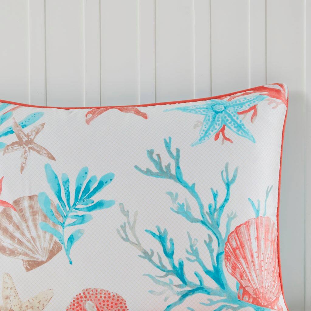 Alt View 2. Gracie Mills - Gracie Mills Koreen 6-Piece Coastal Escape Cotton Sateen Bedding Ensemble - Coral.