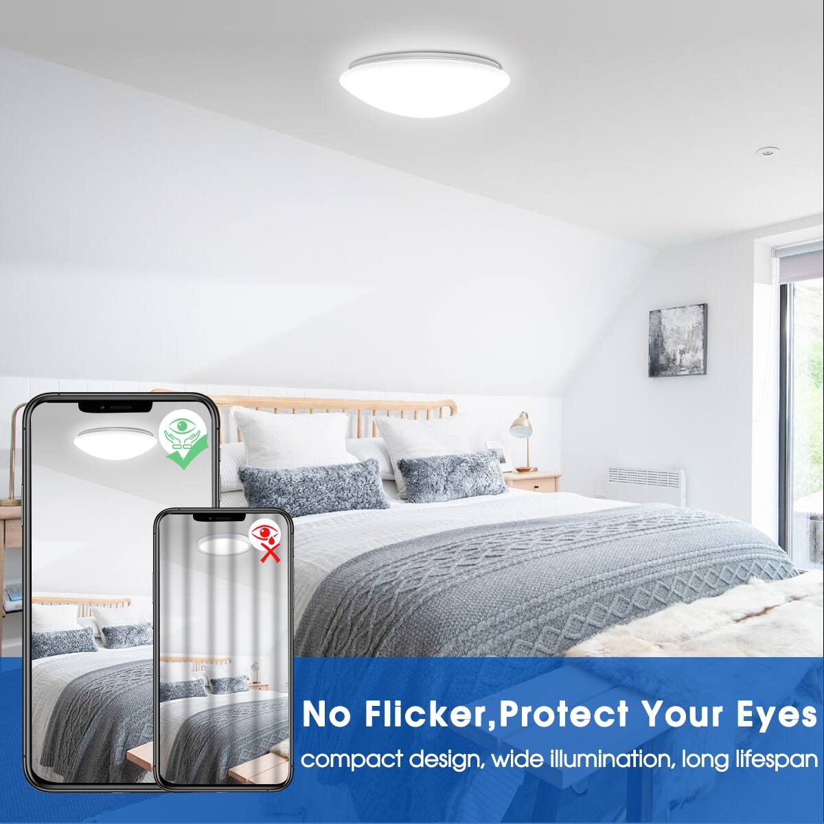 No Flicker, Protect Your Eyes  
compact design, wide illumination, long lifespan