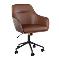 Martha Stewart - Rayna Faux Leather Office Chair - Saddle Brown Faux Leather/Oil Rubbed Bronze - Front_Zoom