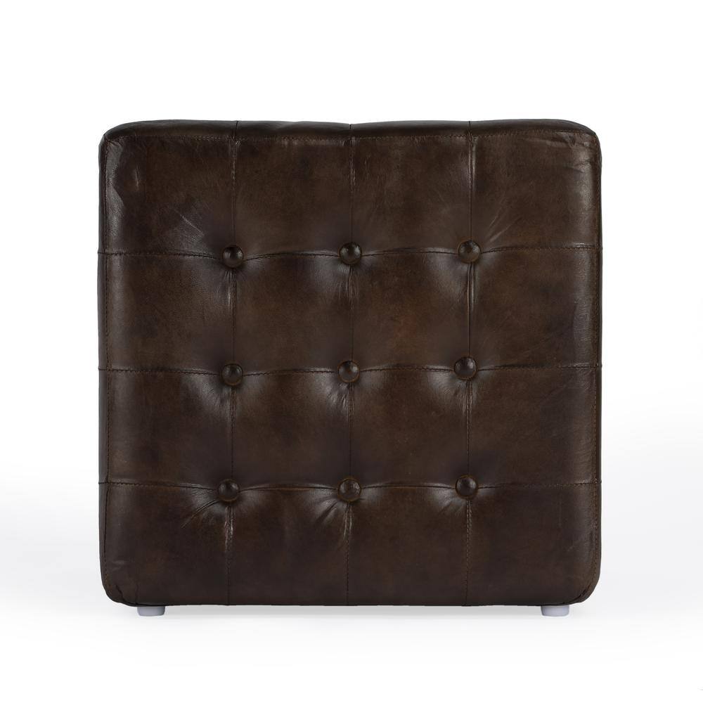 Back. Butler Specialty - Leon Button Tufted Leather Ottoman - Dark Brown.