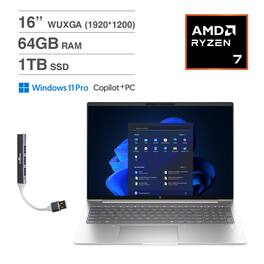 HP - Elitebook 665 Laptop 16.0 WUXGA (AMD Ryzen 7 7735U, 64GB DDR5, 1TB PCIe SSD, AMD Radeon, Win 11 Pro) w/USB Hub - Silver