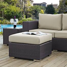 Convene Outdoor Patio Fabric Square Ottoman by Modway - Espresso Beige