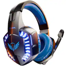 Front. VEAT00L - Gaming Headset with Microphone, Compatible with PS4 PS5 Xbox One PC Laptop, Over-Ear Headphones with LED Light.