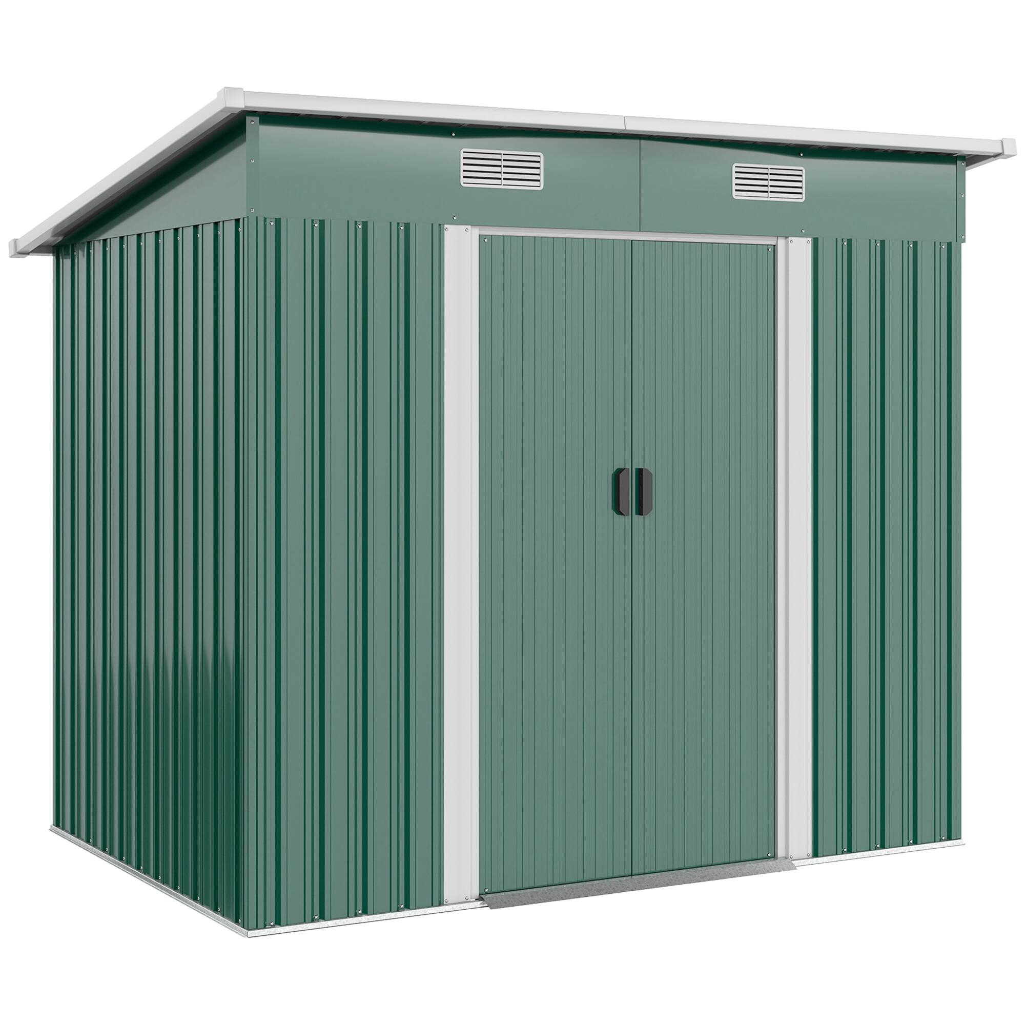 Front. Outsunny - x 4' Metal Outdoor Storage Shed, Garden Tool Lockable Shed, Utility Storage Unit - Dark Green.