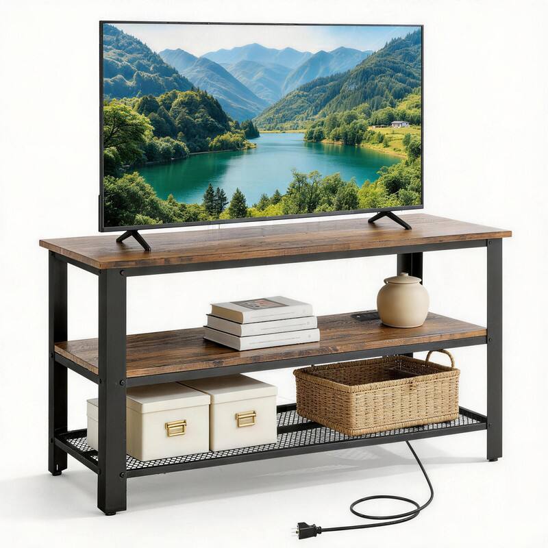 Alt View 3. WELLFOR - Industrial TV Stand for TVs up to 50", Entertainment Center Console Table with Power Outlets and USB Ports - Rustic Brown.