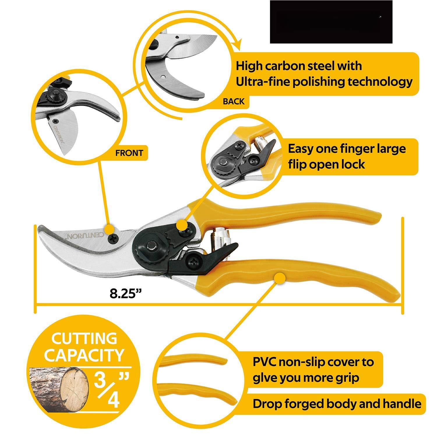 - High carbon steel with Ultra-fine polishing technology
- Easy one finger large flip open lock
- PVC non-slip cover to give you more grip
- Drop forged body and handle
- 8.25" CUTTING CAPACITY 3" 3/4"
- BACK NORIINO FRONT