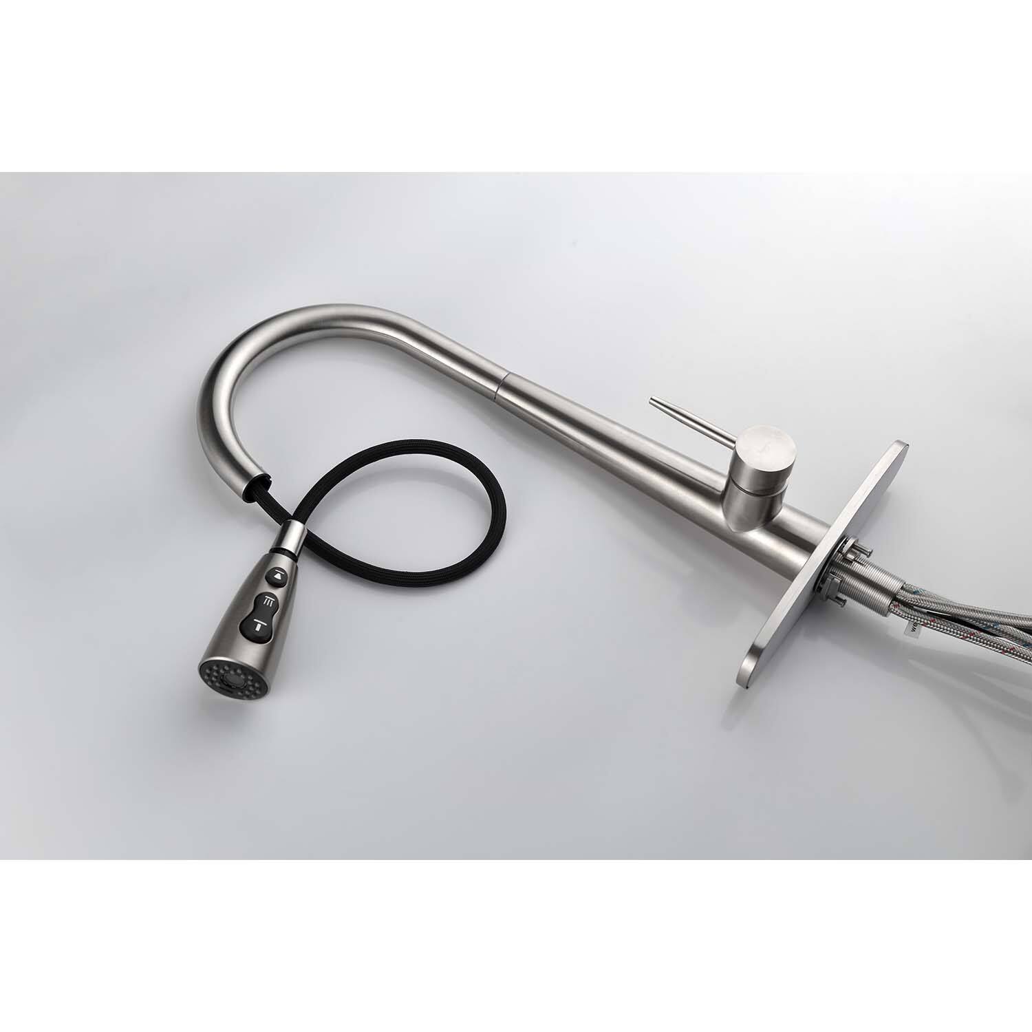 Alt View 2. Siljoy - Single Handle Stainless Steel Kitchen Sink Faucet with Pull Down Sprayer - Brushed Nickel.