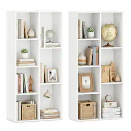 Gymax - 2PCS 7-Cube Bookcase w/7 Compartments 2 Anti-tipping Kits for Living Room - White