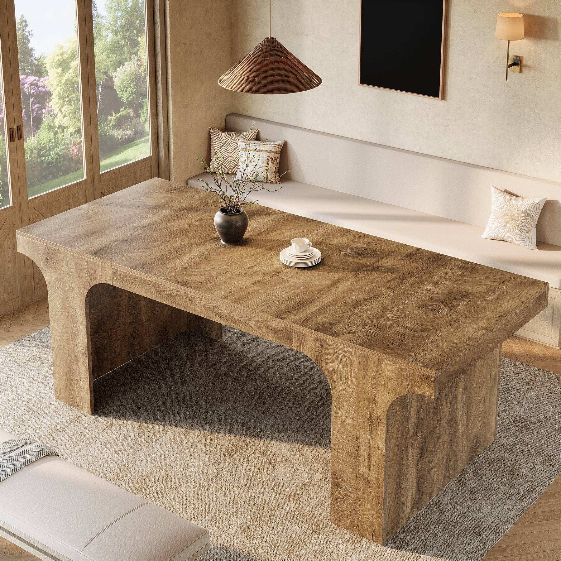 Angle. Tribesigns - Farmhouse Dining Table with Engineered Wood Construction, Wood Grain Finish and Rectangular Top for Kitchen - Brown.